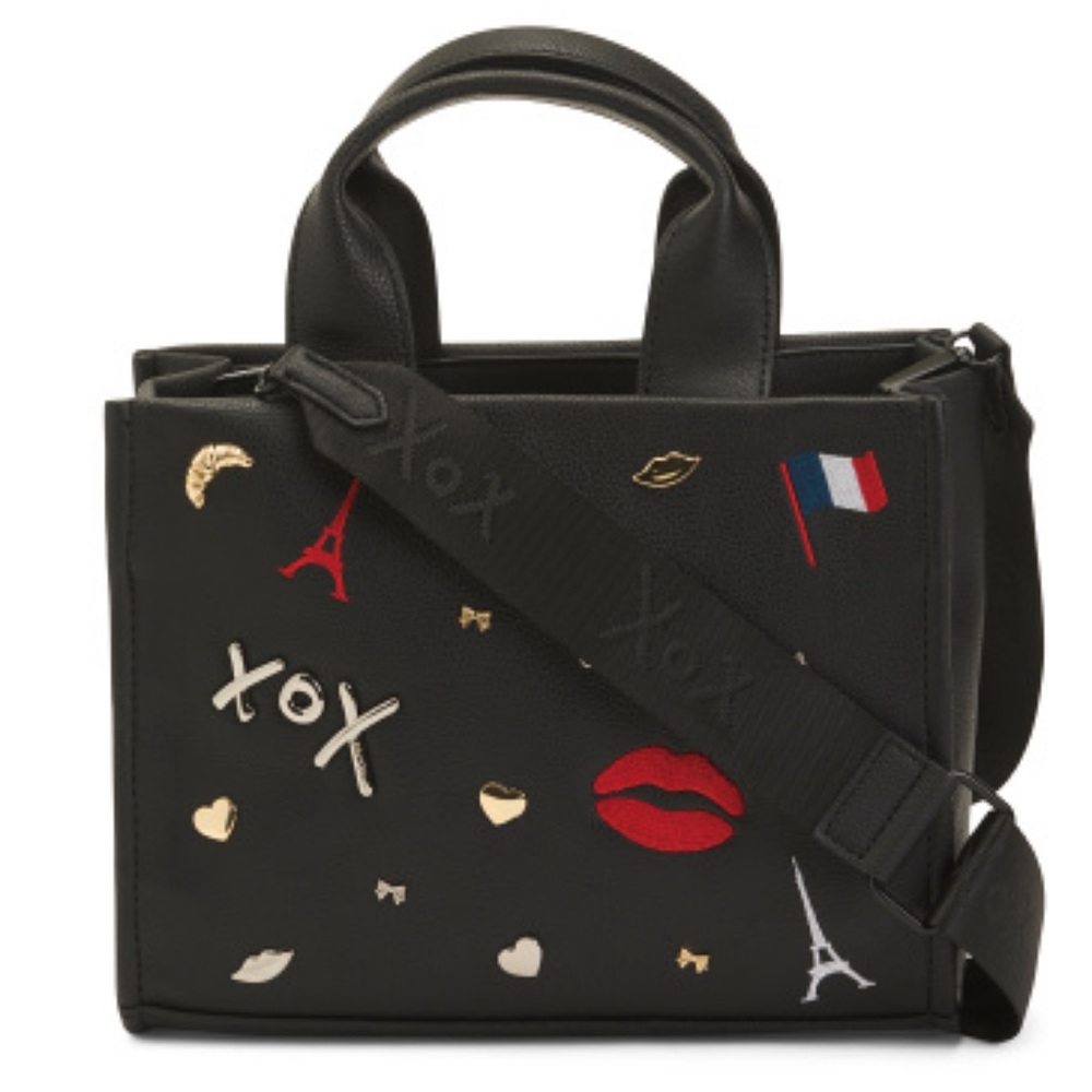 Betsey Johnson NWT Paris Studded Black  Boxy Satchel